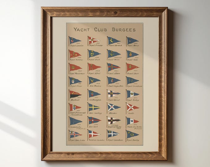 Antique Yacht Club Burgee Flags, Nautical Art Print