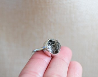 Herkimer Diamond Ring, Sterling Silver Bezel, Size 6