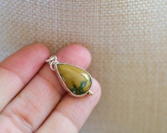 Teardrop Turquoise Necklace, Sterling Silver Pendant, December Birthstone
