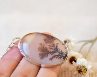 Sterlingzilveren dendritische agaat-hangerketting, set met ring