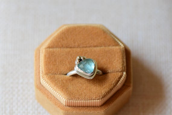 Rose Cut Tourmaline Ring, Sterling Silver, 14k Gold Accents