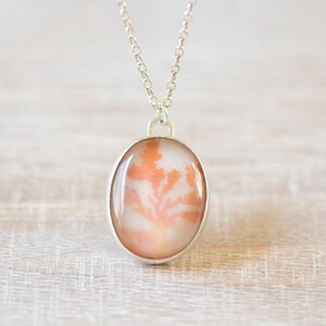 Dendritic Agate Orange Pendant. Sterling Silver Agate Necklace. Dendrite in Agate. Gift for Wife. Natural Stone. Dendritic Pendant