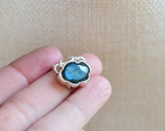 Labradorite Necklace. Sterling Silver Cloud Pendant. Intuition Crystal