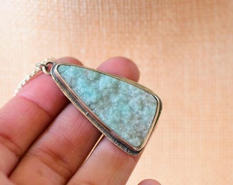 Chrysocolla Necklace. Sterling Silver Druzy Pendant. Chrysocolla Crystal