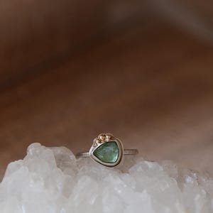 Sea foam Green Tourmaline Ring. Sterling Silver 14k Gold Mixed Metal Birthstone Ring. Promise Ring. Gift for Her