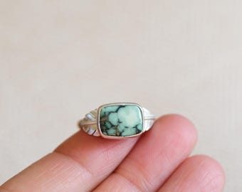 Handmade Variscite Feather Ring, Sterling Silver, Size 7
