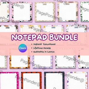 Kawaii Notepad Bundle, Floral, Halloween, Grid Paper, Canva Template (Digital Download)