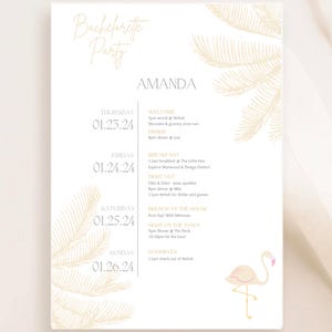 Tropical Bachelorette Itinerary Customizable Template, Printable Bachelorette Weekend, Hen Party Itinerary, Editable Canva Template