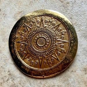 Vintage Aztec Calendar Pendant Medallion Goldtone