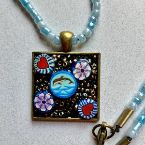Dolphin Love Mixed Media Pendant Necklace