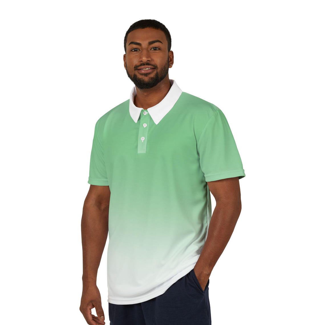 Pastel Green White Gradient Polo Shirt - Spring Tennis, Unisex Cotton ...