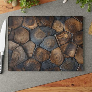 Wood Design Glass Cutting Board, Kitchen Decor, Counter Saver, Food Prep, Cheese Board, Serving Tray
