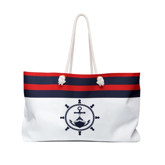 Borsa da viaggio nautica da weekend, borsone rosso e blu navy per