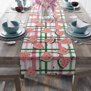 Plaid Watermelon Table Runner, Cotton Poly Blend - Farmhouse Kitchen Decor, Summer Dining Table Centerpiece, Housewarming Gift, BBQ Party