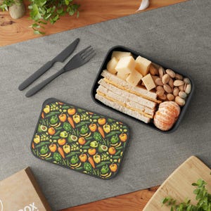 Lunch Box, Veggie Pattern Bento Box with Utensils, Japanese Style Lunch Container, Food Storage Container, Eco-Friendly Meal Prep Box,