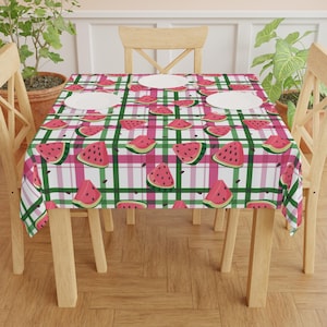 Watermelon Plaid Tablecloth - Summer Picnic Decor, Fruit Pattern Table Cover, BBQ Party Supplies, Farmhouse Kitchen Linens, Outdoor Dining
