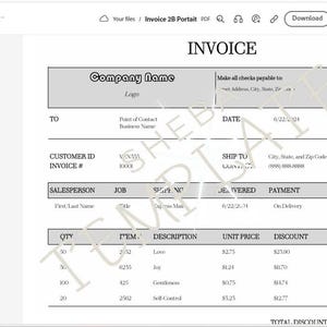 May include: Screenshot of a PDF invoice displayed on a computer screen. The invoice includes fields for company name, customer details, and itemized charges. The screen also shows options to convert the PDF to various formats, including Microsoft Excel.