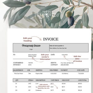 May include: A printable invoice template with the text "INVOICE" at the top. The template includes fields for company name, customer information, and itemized details. The document is designed for business use.