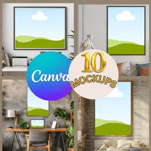 Canva 10 Wall Art Mockups drag and drop templates lifetime ownership, Minimalistic mockups, Livingroom mockups, Bedroom mockups