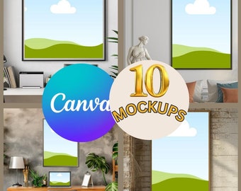 Canva 10 Wall Art Mockups drag and drop templates lifetime ownership, Minimalistic mockups, Livingroom mockups, Bedroom mockups