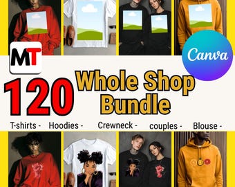Whole Shop Clothing 120 Canva Mockups | Lifetime access | Drag and Drop for POD | Mega Bundle | Ultimate Clothing Template | Men and Women