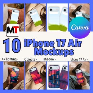 iPhone 17 Air Case Mockups for Canva: Drag & Drop, 4K PNG (Digital Download)