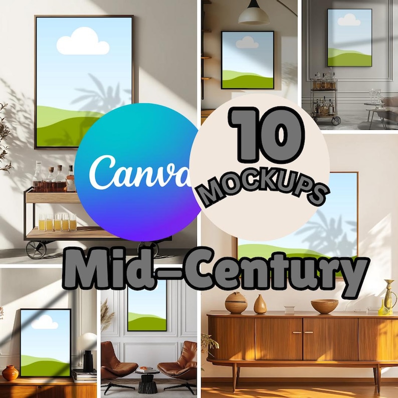 Mid-century Wall Frame Mockups: Canva Template (10 Pack) - Etsy