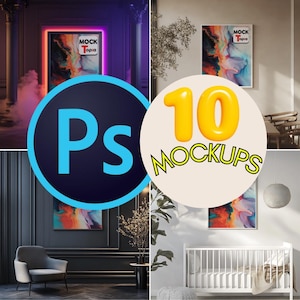 10 PSD Wall Frame Mockup Bundle | Editable Photoshop Mockups for Art Prints & Posters | Frame Display for Etsy Sellers and Artists