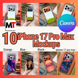 iPhone 17 Pro Max Case Mockups: Canva Drag & Drop (Digital Download)