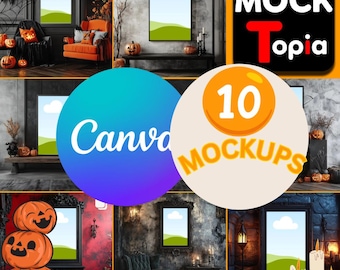 10 Spooky Halloween Wall Frame Mockups | Editable Canva Templates for Instant Download | Perfect for Etsy Listings & Digital Art!