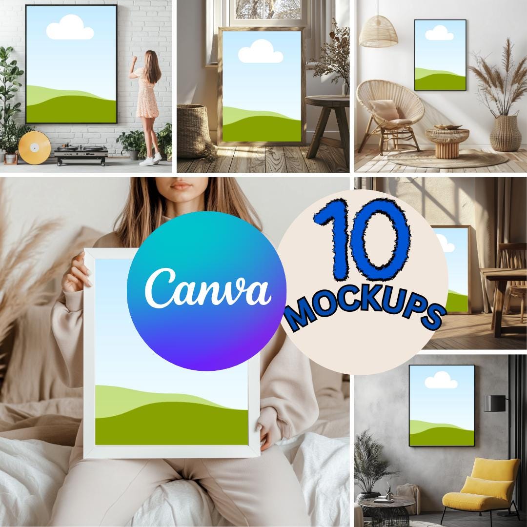 Canva Drag and Drop Wall Frame Mockup | Poster Mockup JPEG, PNG, and PDF | Wall art Mockup easy to use | 4k Hd images for artist 2024