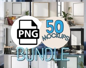 Mockups de molduras para arte de parede 4K Premium - 50 arquivos PNG para pôsteres e impressões