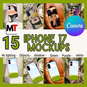 iPhone 17 Tough Case Mockup Template: 4K Canva Bundle (Digital Download)