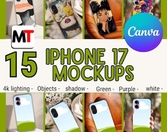 iPhone 17 Tough Case Mockup Template: 4K Canva Bundle (Digital Download)