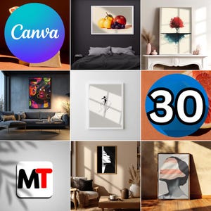 Canva Wall Art Mockup template Bundle, 30 poster frame mockup, drag and drop, Art modern wood and golden frame, Vertical frame, for Canva 4k