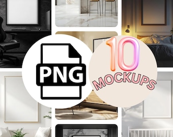 10 HD Wall Frame Mockup PNG Bundle | High-Quality Minimalist Mockups for Art and Print Displays | Perfect for Etsy Sellers and Creators