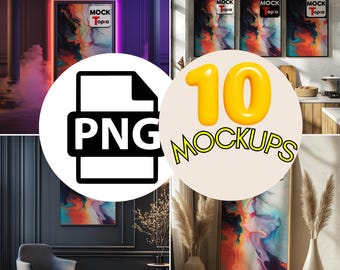 10 PNG Wall Frame Mockups 4K High-Quality | Boho Living Room & Kitchen Art Display | Digital Mockup Images for Etsy Sellers and Artists