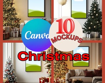10 Canva Wall Frame mockups | Christmas poster mockup | Minimalist mockup | Boho Drag and drop image canva lifetime acess happy holidays