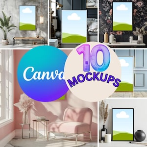 10 HD Canva Wall Frame Mockups | Drag & Drop Poster Templates | Modern, Boho, Kitchen and Living Room Styles | Lifetime Access