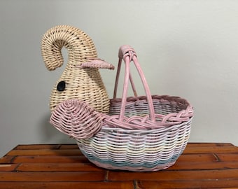 Vintage Handwoven Elephant Basket with Pastel colors
