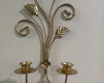 VtG Home Interior Gold Swirl Sconce Wall Double 2 taper candle Holder Homco Decor