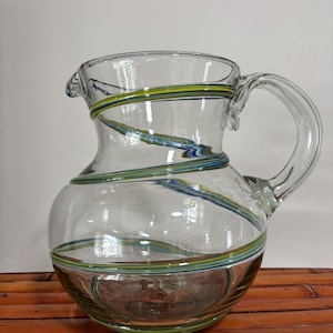 Vintage Glass Pitcher with Blue and Green Swirl