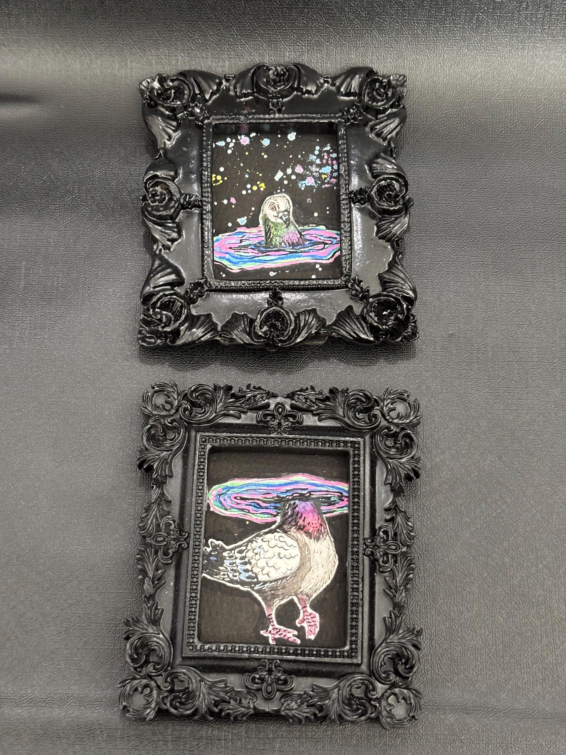 Pigeon Portal : Mini Watercolor Painting Pair