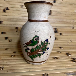 Vintage Tonala Vase Mexican Pottery | Vintage Mexican Folk Art Pottery | Vintage Flor de Tonala Signed Stoneware Vase