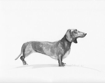 Dachshund dog art portrait print of original watercolor painting by C Rudolf