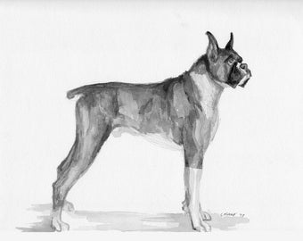 Boxer dog art portrait print of an original watercolor painting by C Rudolf