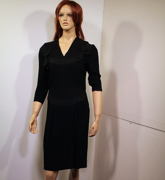 1940s Black Crepe Dress - image 3