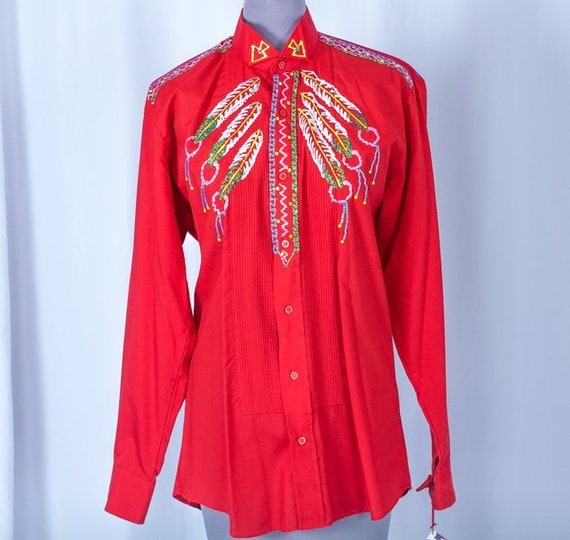 Small Ladies Red Tuxedo Painted Blouse - image 1