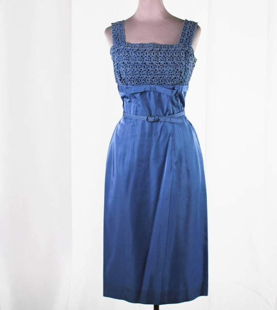 50s Blue Silk Cocktail Dress