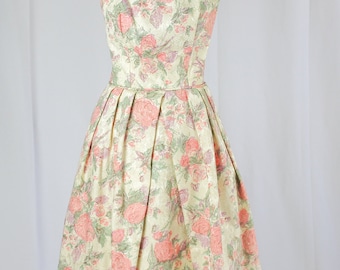 50s Cocktail Prom dress, Pink Floral